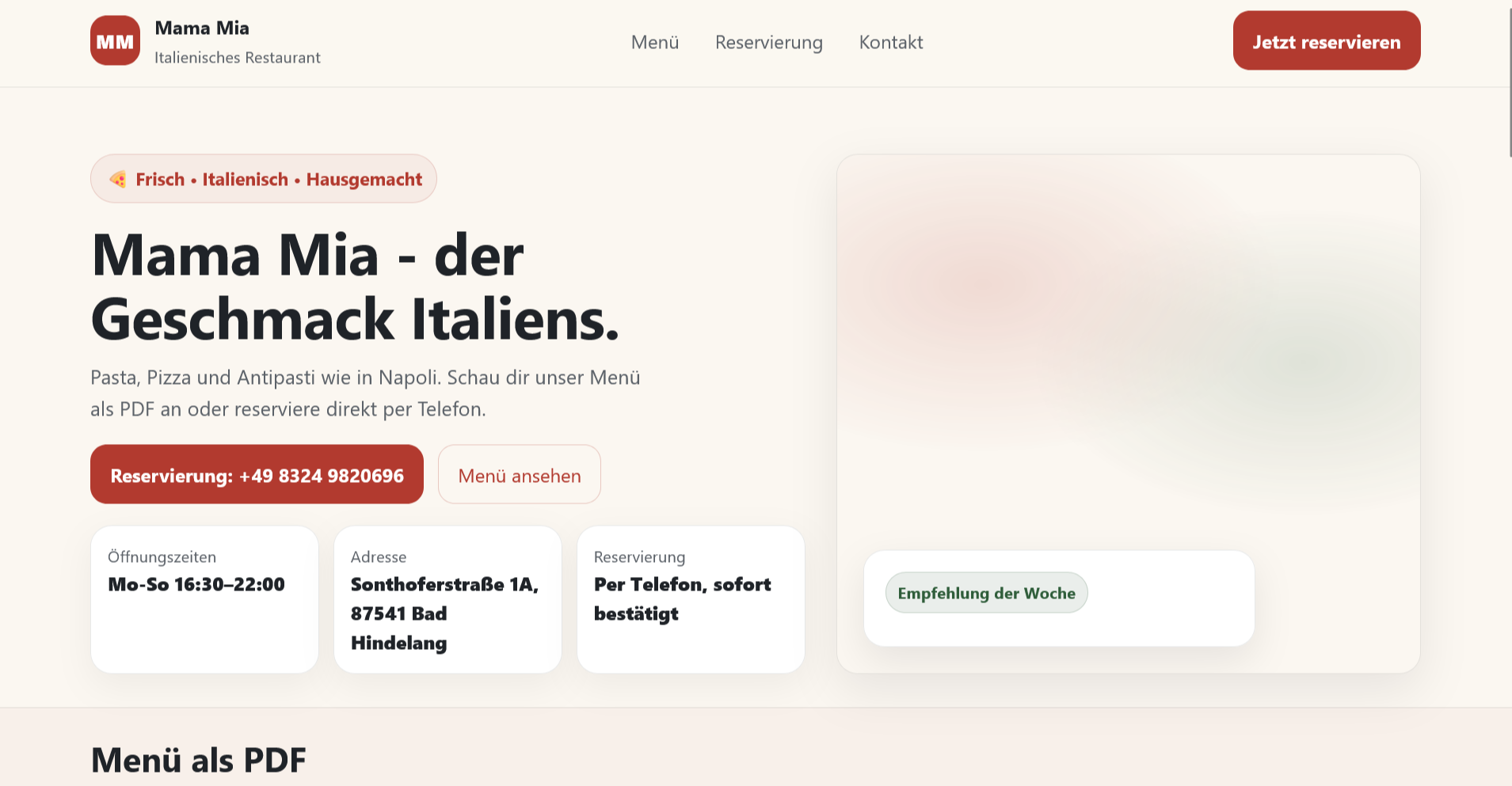 Mama Mia Restaurant Website