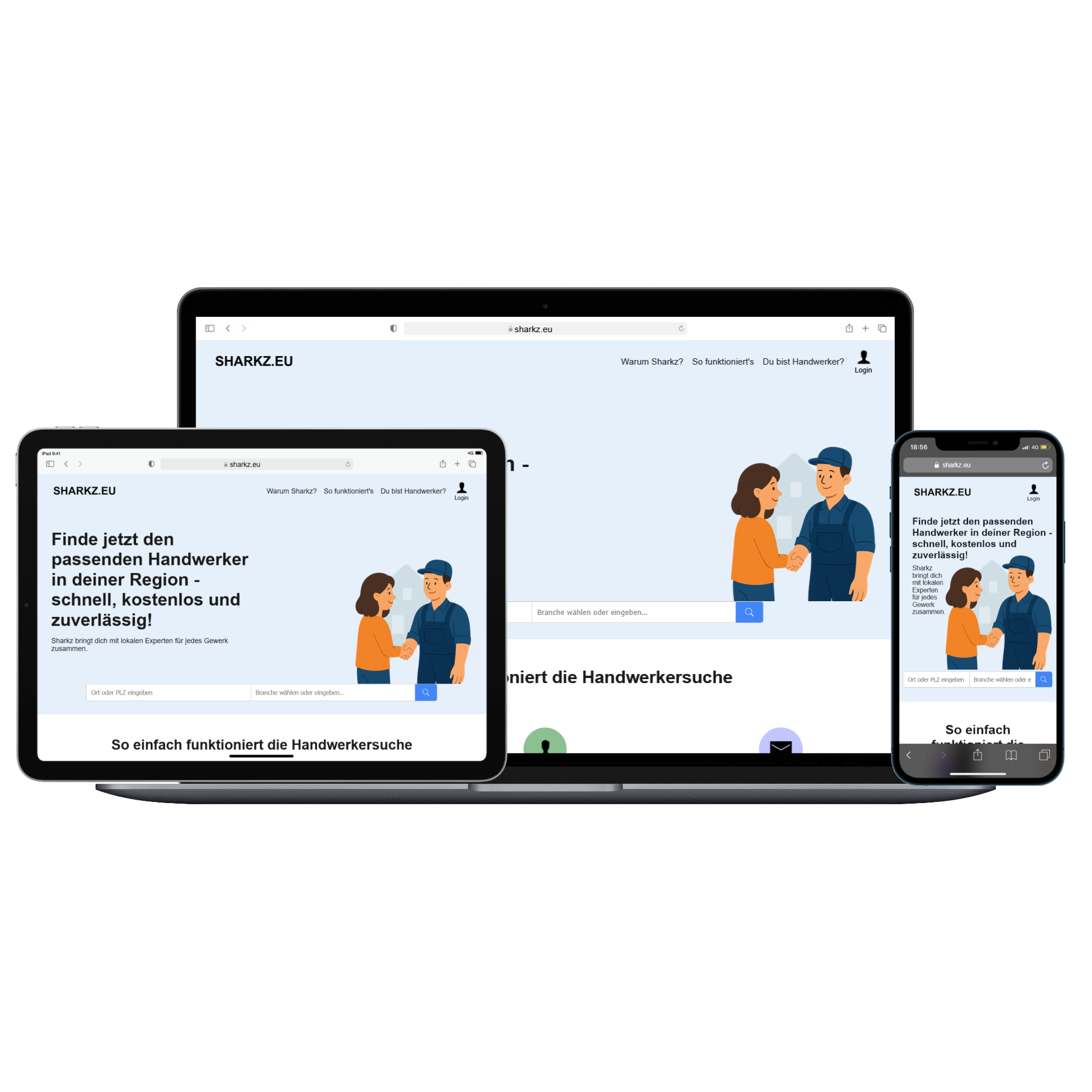 Sharkz.eu – Handwerker-Portal mit Umkreissuche, Bewertungen und Profilseiten